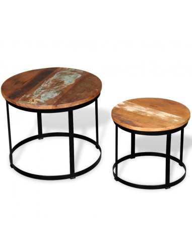 Tavolini da Salotto Tondi Legno Massello di Recupero 40cm/50cm