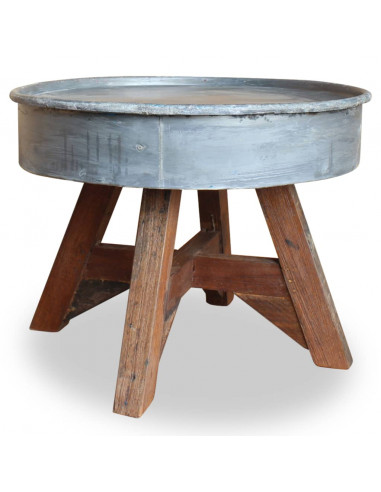 Tavolino da Caffè in Legno Massello di Recupero 60x45cm Argento