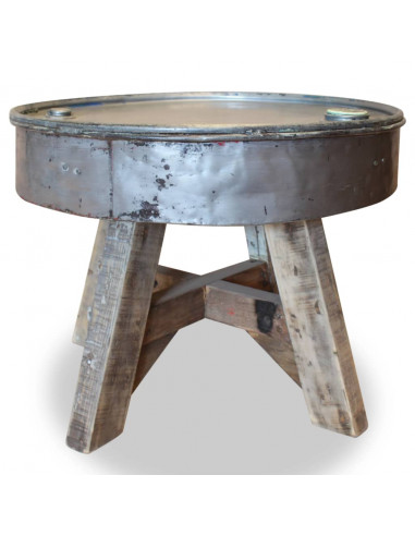 Tavolino da Caffè in Legno Massello di Recupero 60x45cm Argento