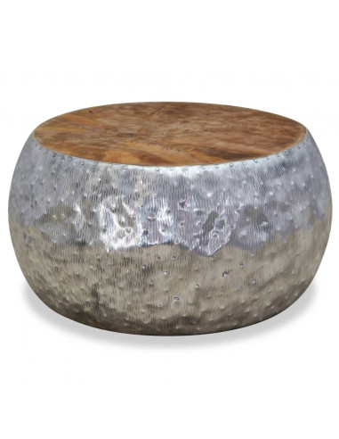 Tavolino da Caffè in Alluminio e Legno di Teak 60x60x30 cm