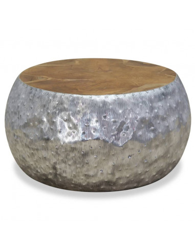 Tavolino da Caffè in Alluminio e Legno di Teak 60x60x30 cm