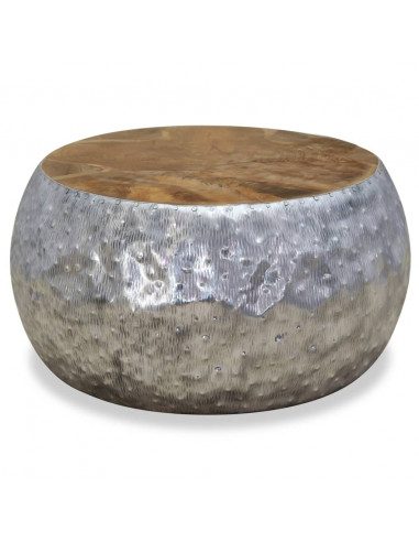 Tavolino da Caffè in Alluminio e Legno di Teak 60x60x30 cm