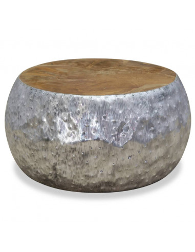 Tavolino da Caffè in Alluminio e Legno di Teak 60x60x30 cm