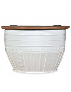 Tavolino da Caffè Legno Massello Riciclato Bianco Forma a Botte 2