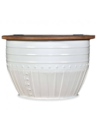 Tavolino da Caffè Legno Massello Riciclato Bianco Forma a Botte