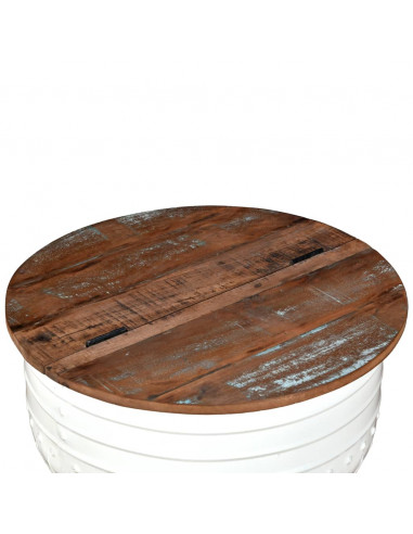 Tavolino da Caffè Legno Massello Riciclato Bianco Forma a Botte