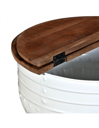 Tavolino da Caffè Legno Massello Riciclato Bianco Forma a Botte