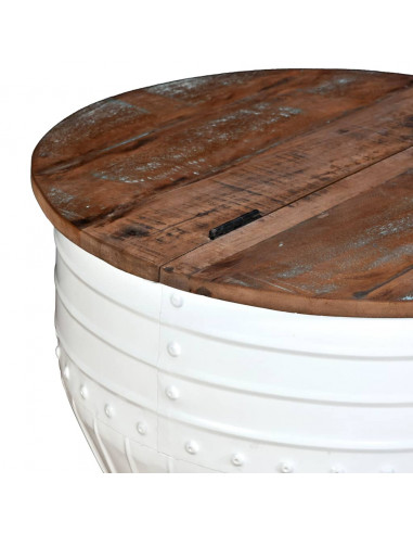 Tavolino da Caffè Legno Massello Riciclato Bianco Forma a Botte