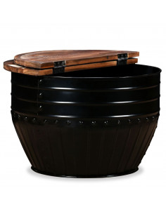 Tavolino da Caffè Legno Massello Riciclato Nero Forma a Botte 2