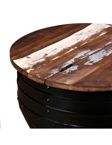 Tavolino da Caffè Legno Massello Riciclato Nero Forma a Botte
