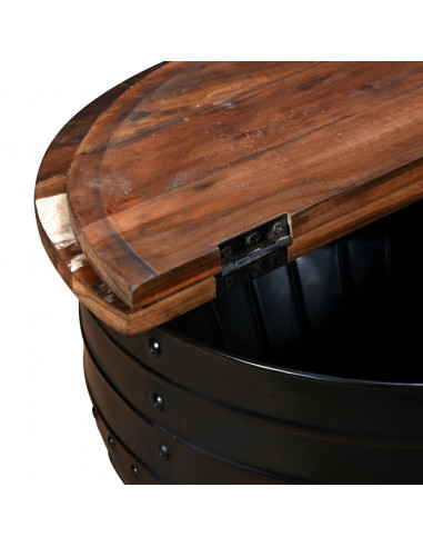 Tavolino da Caffè Legno Massello Riciclato Nero Forma a Botte