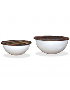 Tavolini da Caffè 2 pz Massello Riciclato Bianco Forma di Coppa 2