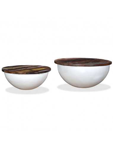 Tavolini da Caffè 2 pz Massello Riciclato Bianco Forma di Coppa