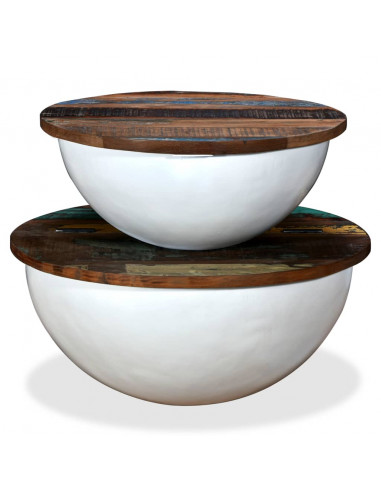 Tavolini da Caffè 2 pz Massello Riciclato Bianco Forma di Coppa