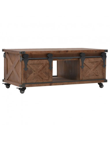 Tavolino da Caffè in Legno Massello di Abete 91x51x38cm Marrone