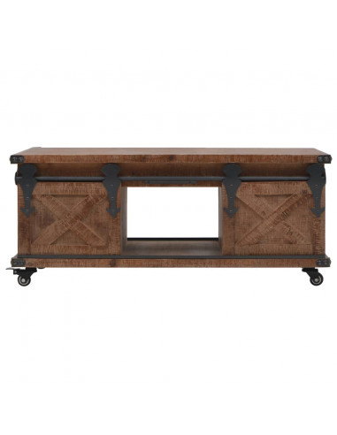 Tavolino da Caffè in Legno Massello di Abete 91x51x38cm Marrone