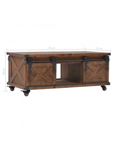 Tavolino da Caffè in Legno Massello di Abete 91x51x38cm Marrone