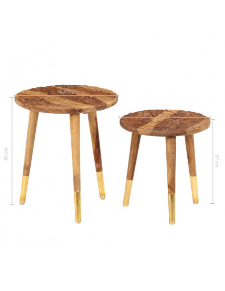 Tavolini da Salotto 2 pz in Legno Massello di Sheesham