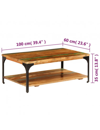 Tavolino da Caffè con Mensola 100x60x35 cm Massello di Recupero