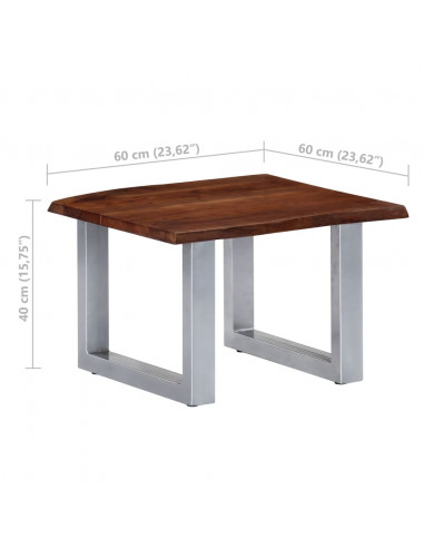 Tavolino da Caffè con Bordi Vivi 60x60x40 cm in Massello Acacia