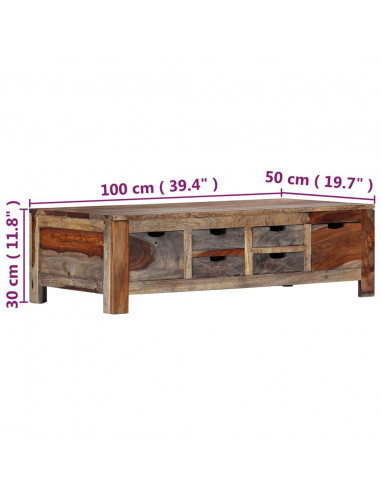 Tavolino da Caffè Grigio 100x50x30cm in Legno Massello Sheesham