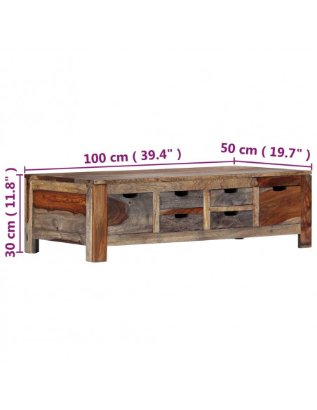 Tavolino da Caffè Grigio 100x50x30cm in Legno Massello Sheesham