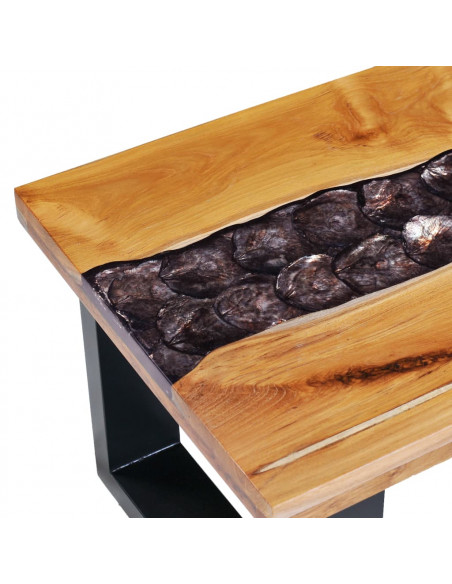 Tavolino da Caffè 100x50x40 cm Legno Massello Teak e Poliresina