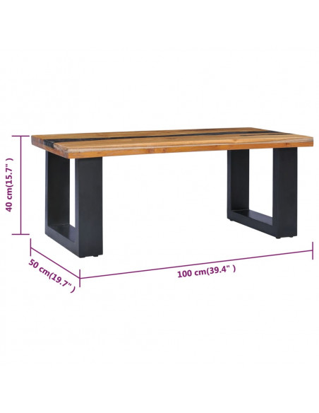 Tavolino da Caffè 100x50x40 cm Legno Massello Teak e Poliresina