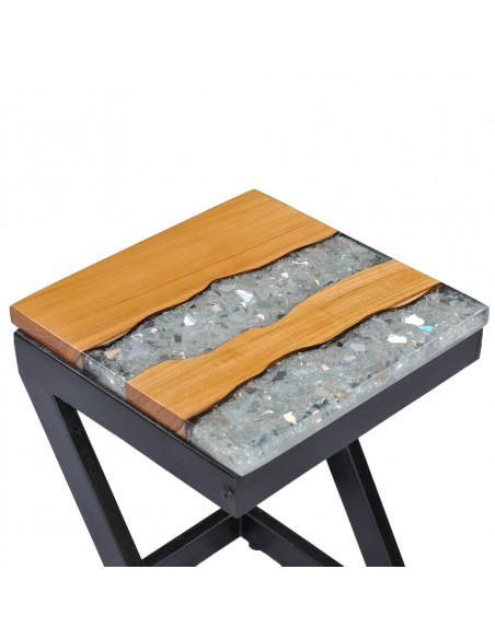 Tavolino da Caffè 30x30x50 cm Legno Massello Teak e Poliresina
