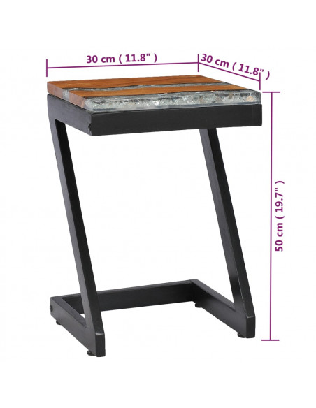 Tavolino da Caffè 30x30x50 cm Legno Massello Teak e Poliresina
