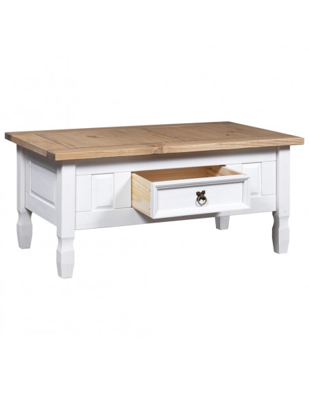 Tavolino Caffé Pino Messicano Corona Range Bianco 100x55x45 cm