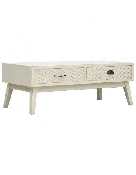 Tavolino Caffè 2 Cassetti Intagliati Grigio 110x50x40cm Legno
