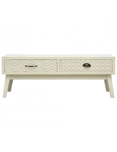 Tavolino Caffè 2 Cassetti Intagliati Grigio 110x50x40cm Legno