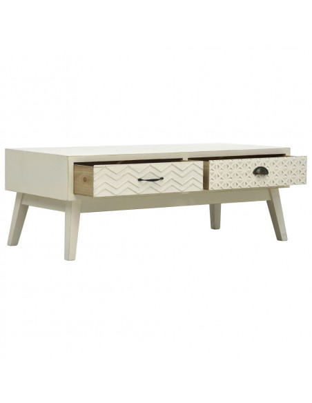 Tavolino Caffè 2 Cassetti Intagliati Grigio 110x50x40cm Legno