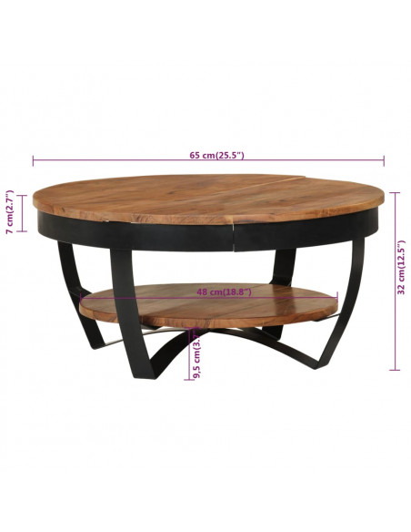 Tavolino da Salotto 65x65x32 cm in Legno Massello d'Acacia