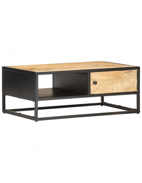 Tavolino con Anta Intagliata 90x55x36 cm Legno di Mango Grezzo