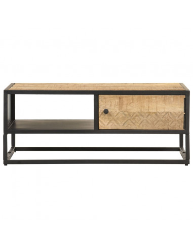 Tavolino con Anta Intagliata 90x55x36 cm Legno di Mango Grezzo