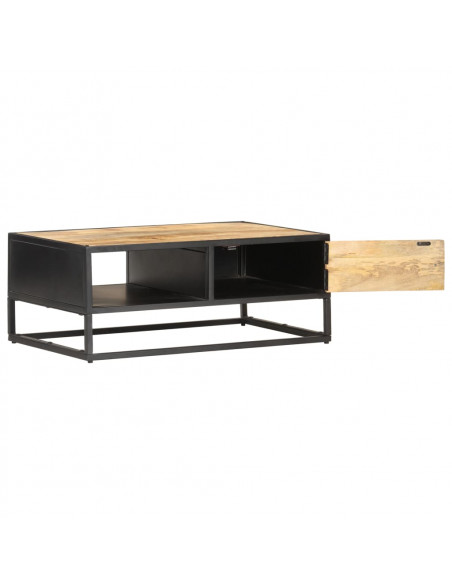 Tavolino con Anta Intagliata 90x55x36 cm Legno di Mango Grezzo