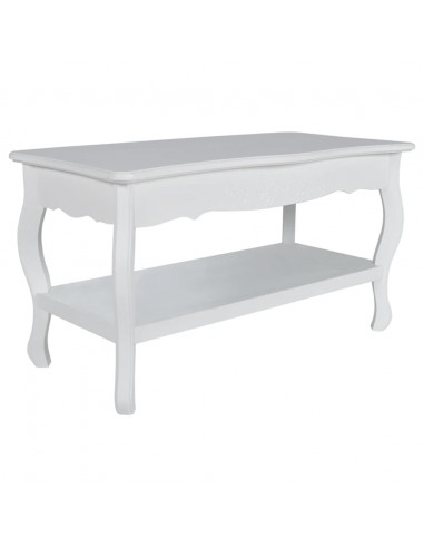 Tavolino da Caffè con 2 Ripiani in MDF Bianco