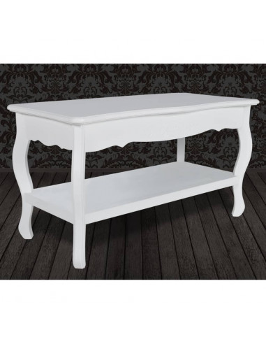 Tavolino da Caffè con 2 Ripiani in MDF Bianco