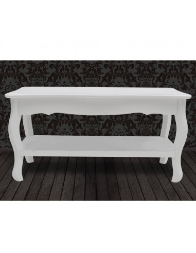 Tavolino da Caffè con 2 Ripiani in MDF Bianco