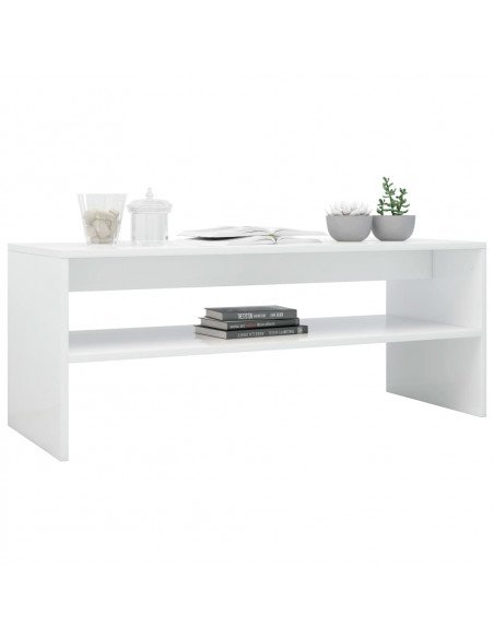 Tavolino da Salotto Bianco Lucido 100x40x40cm Legno Multistrato