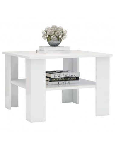 Tavolino da Salotto Bianco Lucido 60x60x42 cm Legno Multistrato