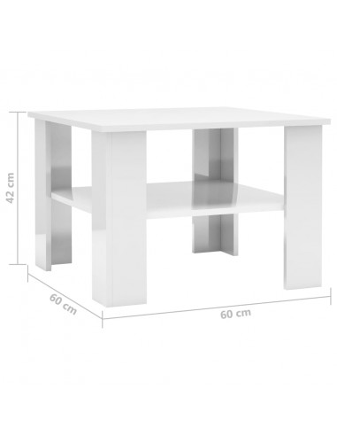 Tavolino da Salotto Bianco Lucido 60x60x42 cm Legno Multistrato
