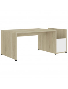 Tavolino Bianco e Rovere Sonoma 90x45x35 cm Legno Multistrato 2