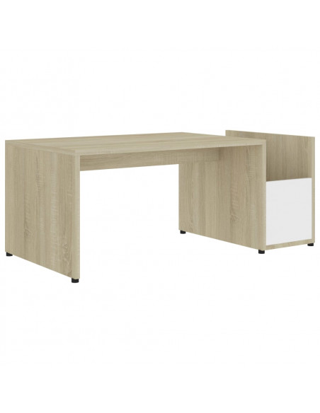 Tavolino Bianco e Rovere Sonoma 90x45x35 cm Legno Multistrato