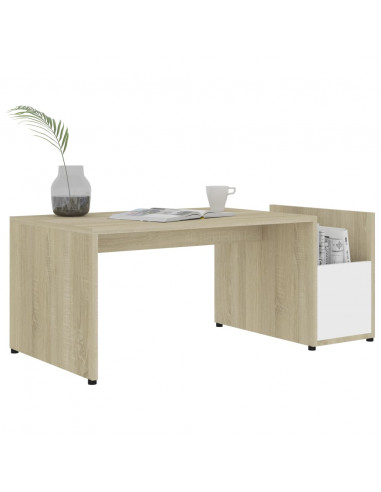 Tavolino Bianco e Rovere Sonoma 90x45x35 cm Legno Multistrato