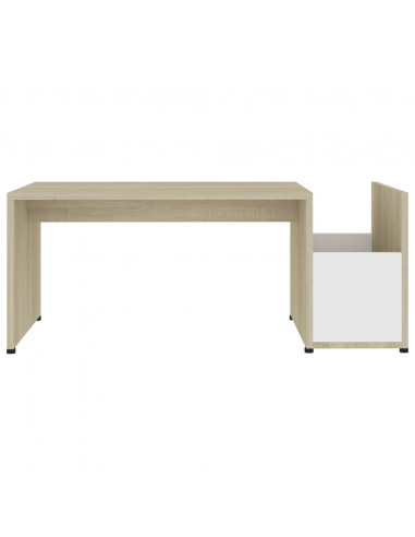 Tavolino Bianco e Rovere Sonoma 90x45x35 cm Legno Multistrato