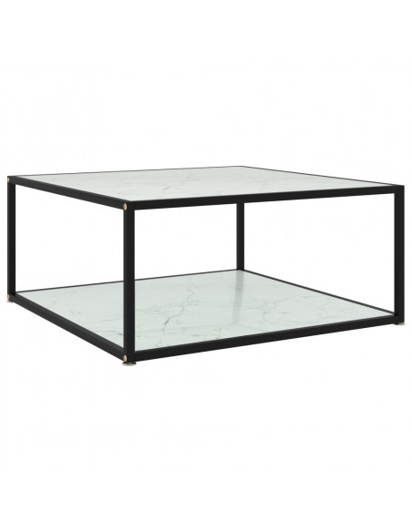 Tavolino da Salotto Bianco 80x80x35 cm in Vetro Temperato