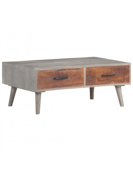 Tavolino da Caffè Grigio 100x60x40 cm Massello di Mango Grezzo